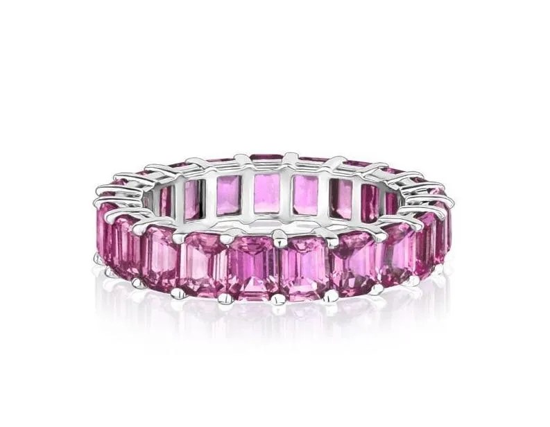 Emerald Cut Pink Sapphire Eternity Ring (7.55Ctw)