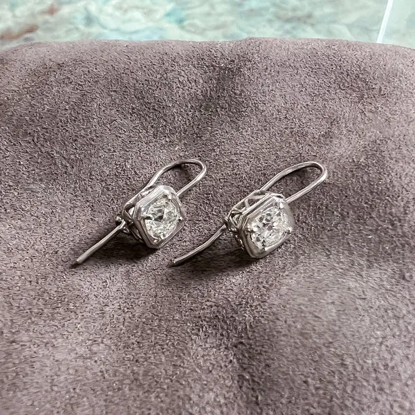 Estate Old Mine Cut Diamond Drop Earrings