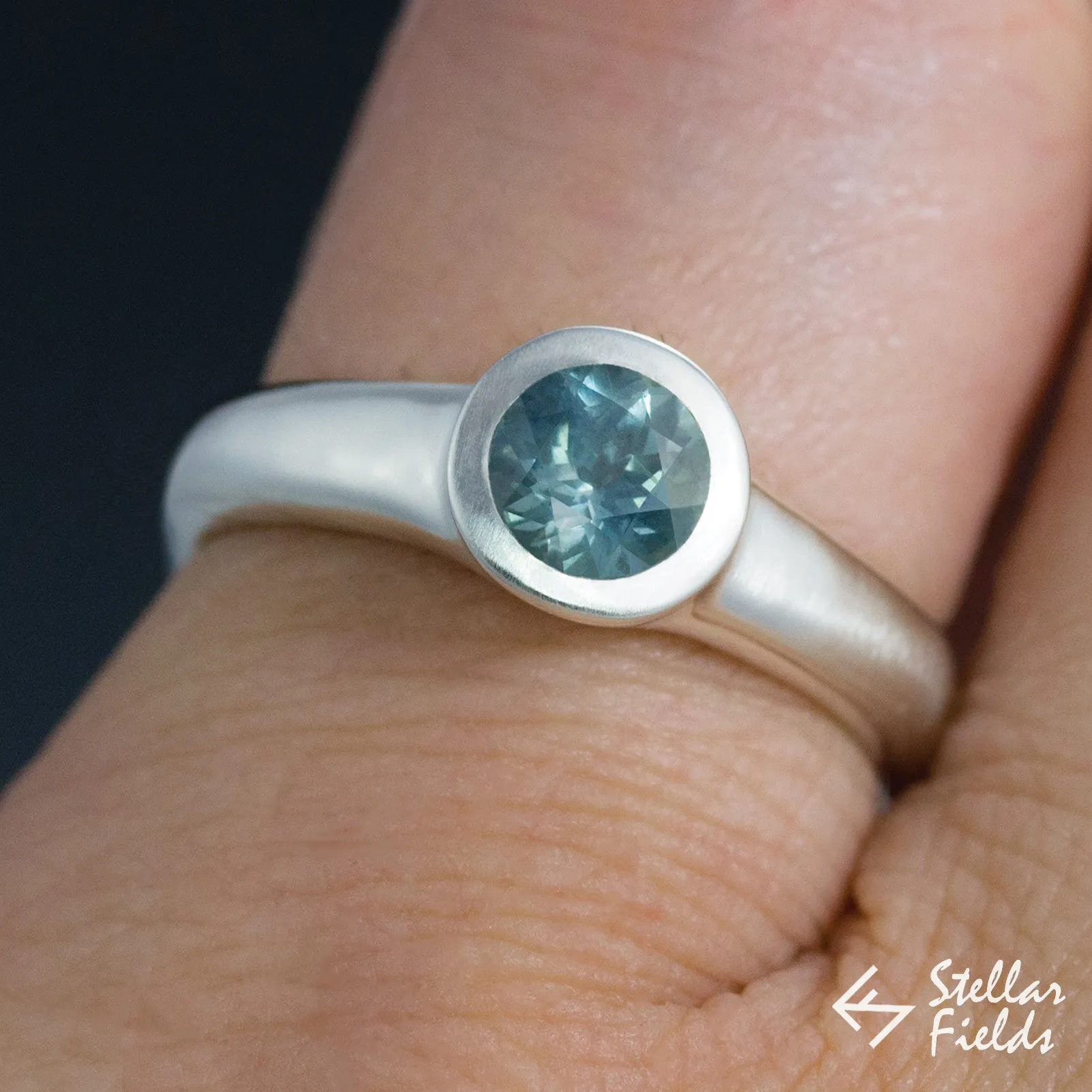 Fair Trade Green Montana Sapphire Round Bezel Engagement Ring