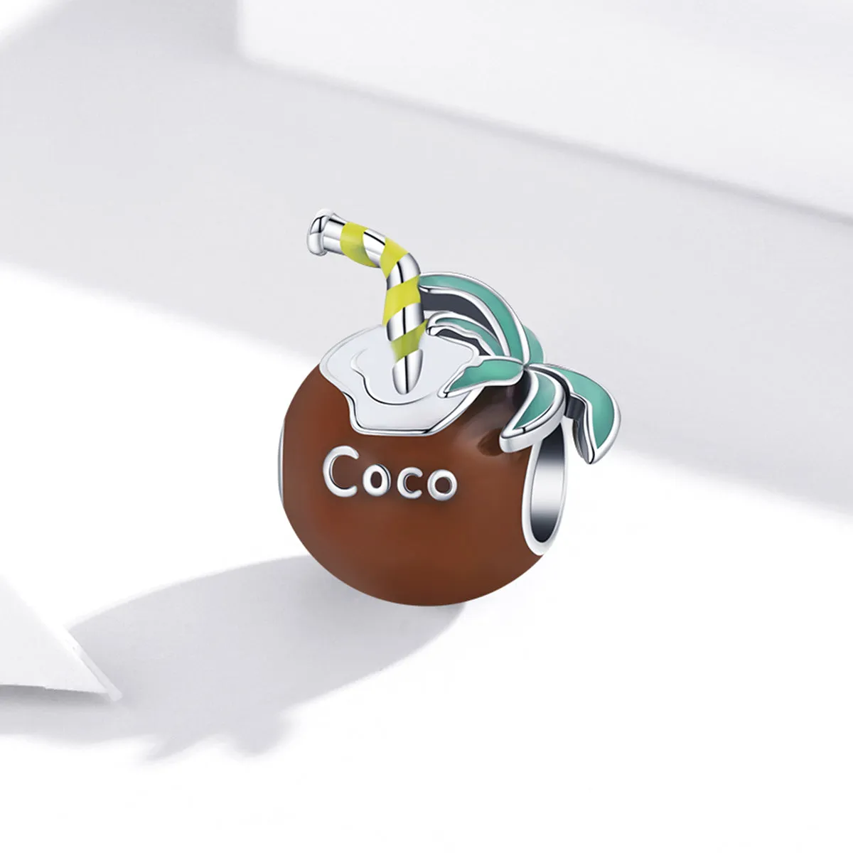 Fun in the Sun Coconut Drink Beach Charm 925 Sterling Silver