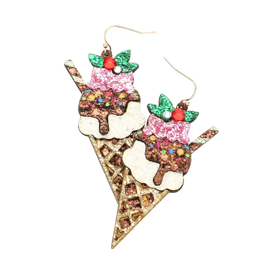 Glittered Ice Cream Dangle Earrings