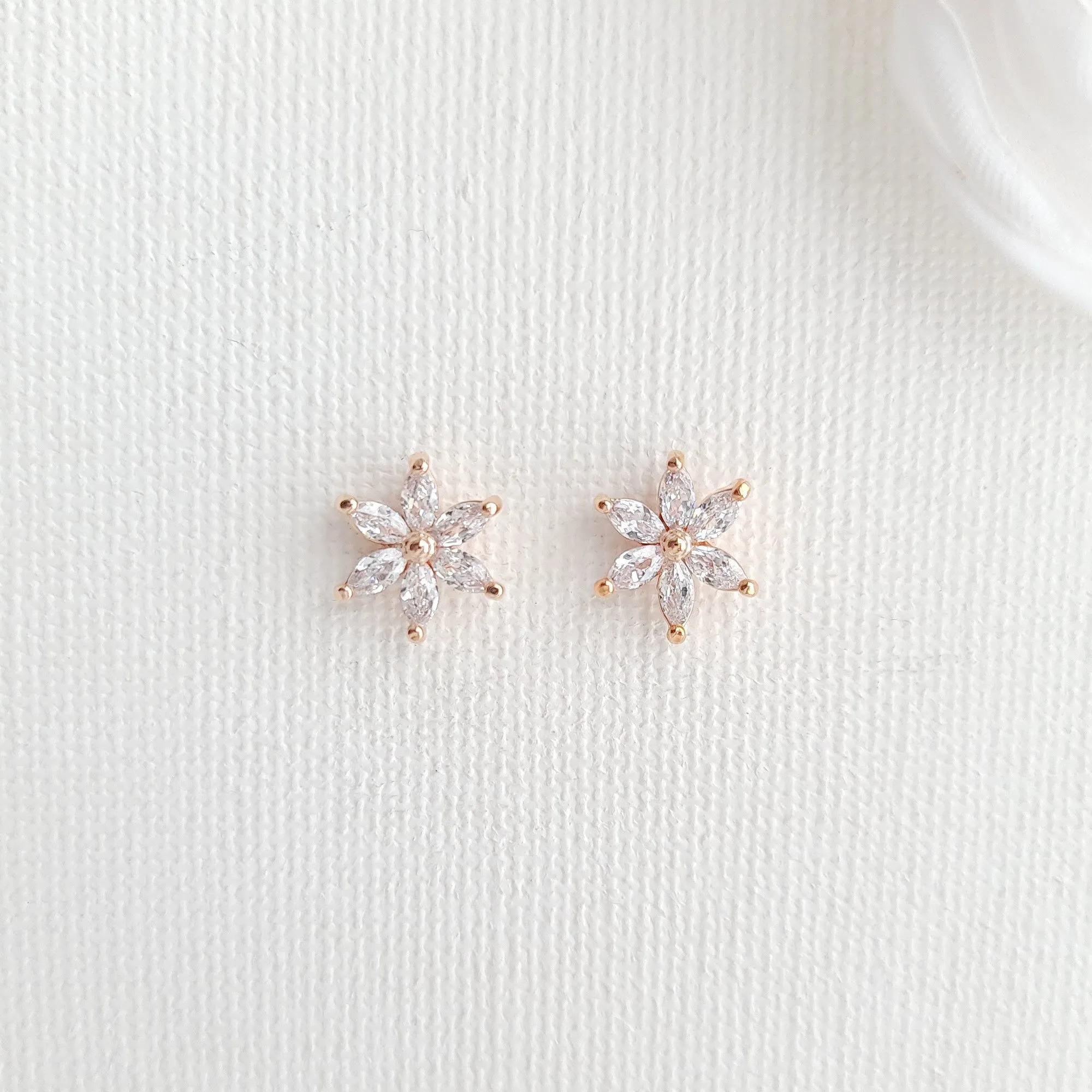 Gold and CZ Flower Stud Earrings-Trisha