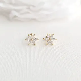 Gold and CZ Flower Stud Earrings-Trisha