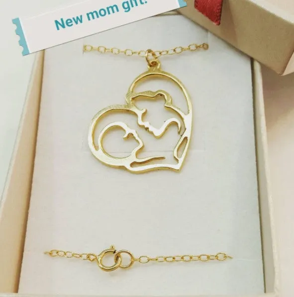 Gold Pendant Necklace - Mother Daughter Gift