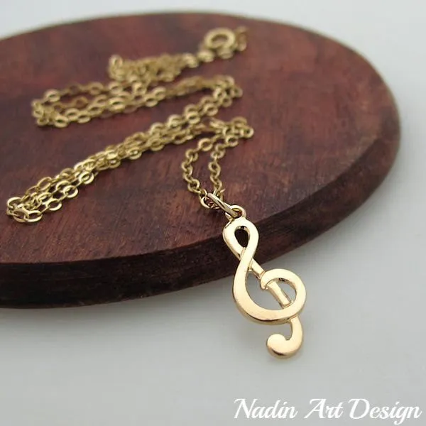 Gold Treble Clef Pendant Necklace