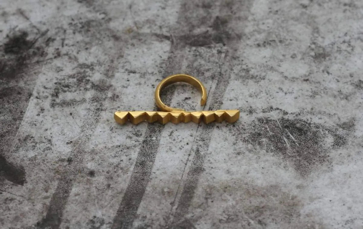 gold two finger ring, black triangles row big ring, stackable geometric adjustable ring, perfect ring for any size, ring to go out, party