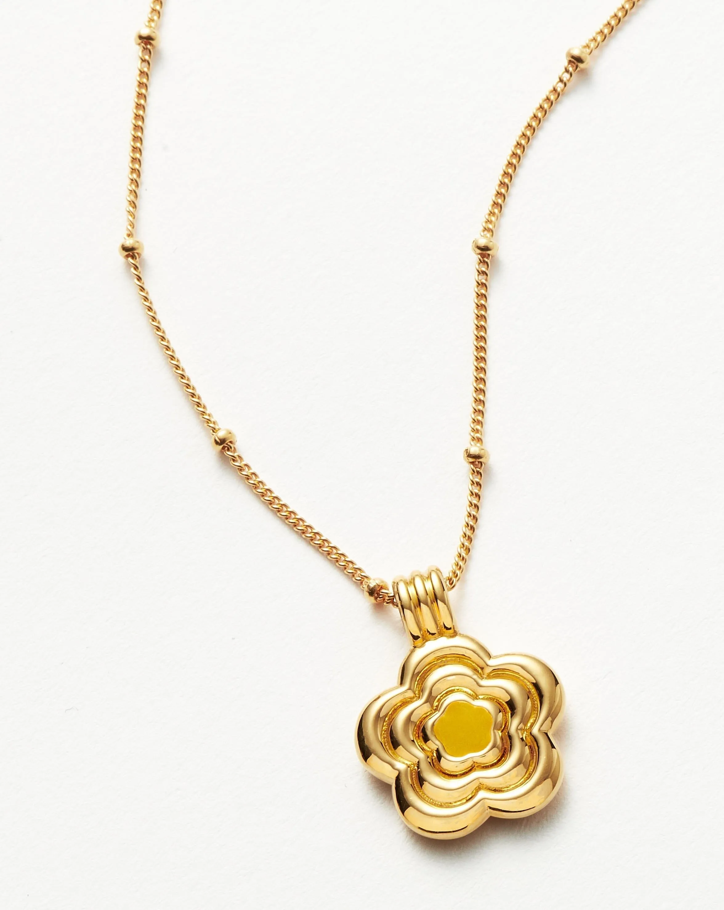 Good Vibes Engravable Enamel Flower Pendant Necklace | 18ct Gold Plated Vermeil/Lemon Yellow