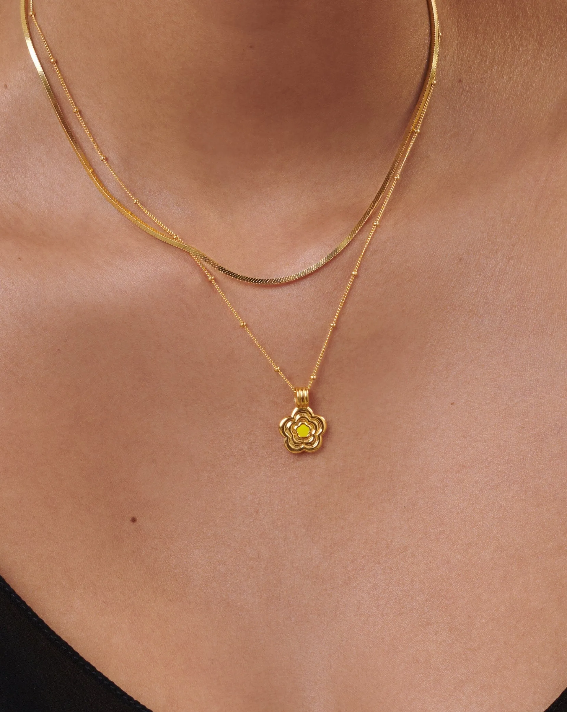 Good Vibes Engravable Enamel Flower Pendant Necklace | 18ct Gold Plated Vermeil/Lemon Yellow