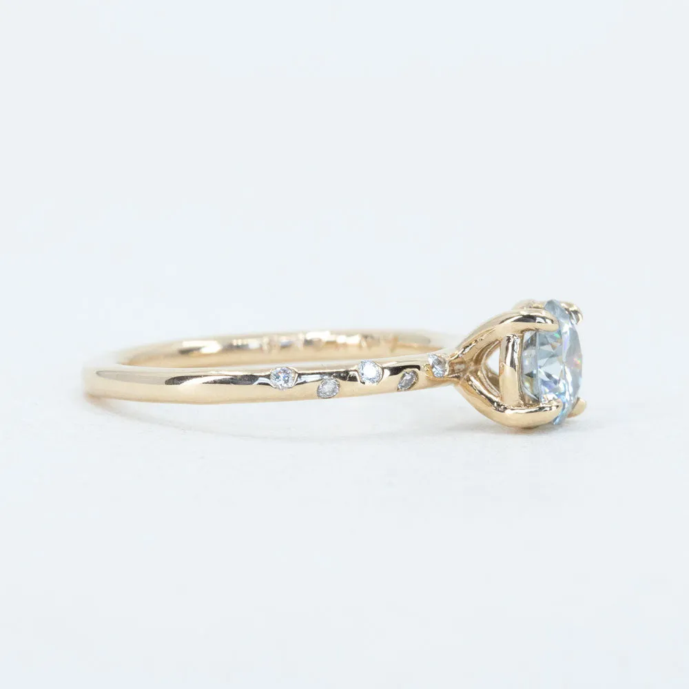 Grey Moissante and Scattered Diamond Solitaire in 14k Yellow Gold