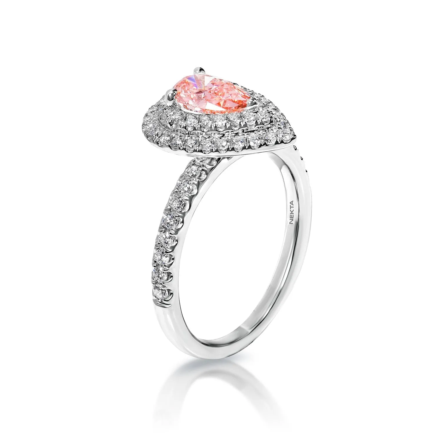 Hallie 1 Carat Fancy Vivid Pink SI1 Pear Shape Diamond Engagement Ring in 18k White Gold