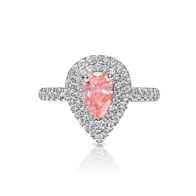 Hallie 1 Carat Fancy Vivid Pink SI1 Pear Shape Diamond Engagement Ring in 18k White Gold