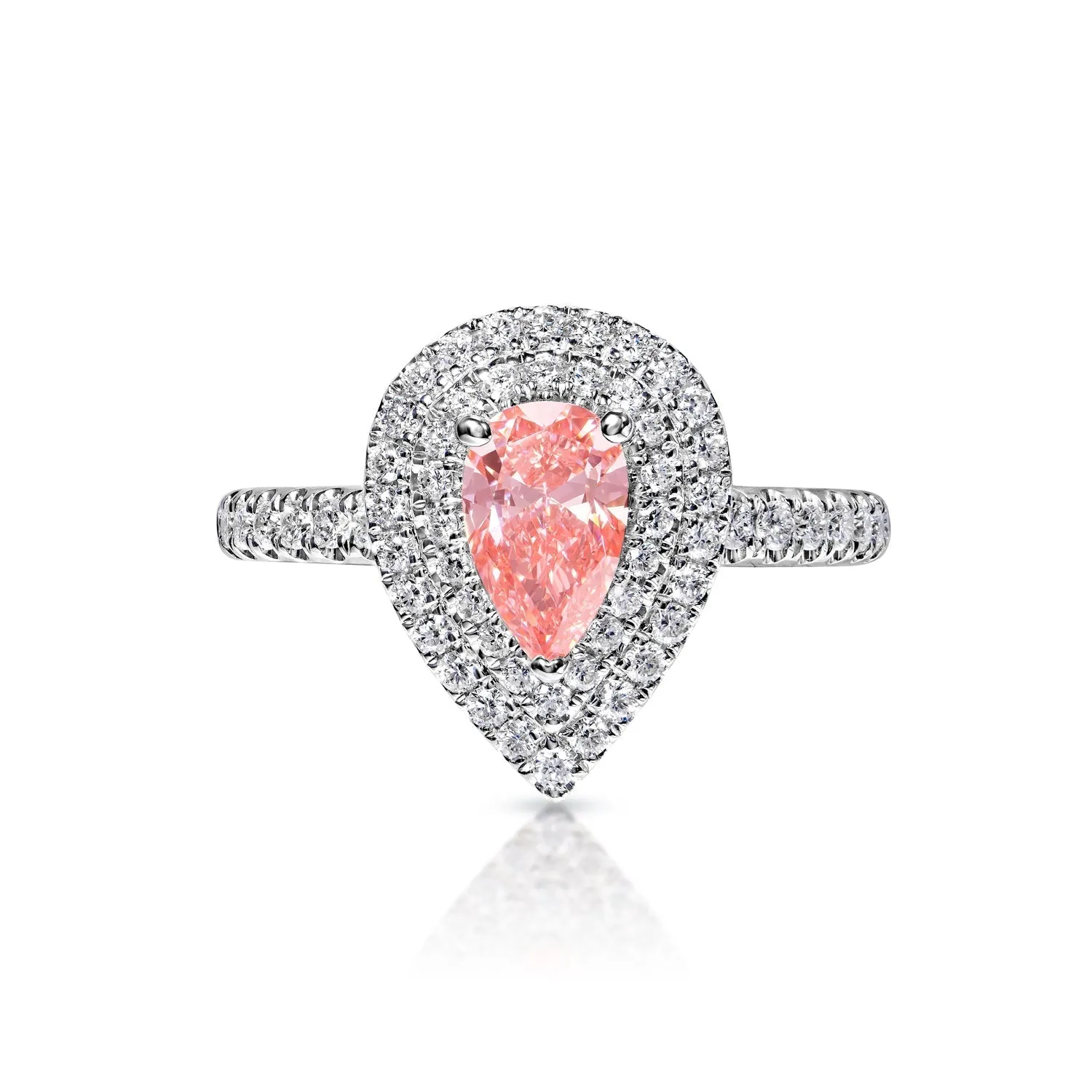 Hallie 1 Carat Fancy Vivid Pink SI1 Pear Shape Diamond Engagement Ring in 18k White Gold