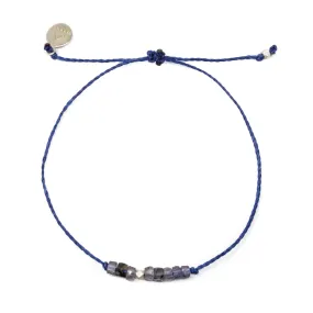 Handmade Intention Bead and Rope Bracelet in Silver - Lolite & Navy(Strength, Resolve and Discipline)