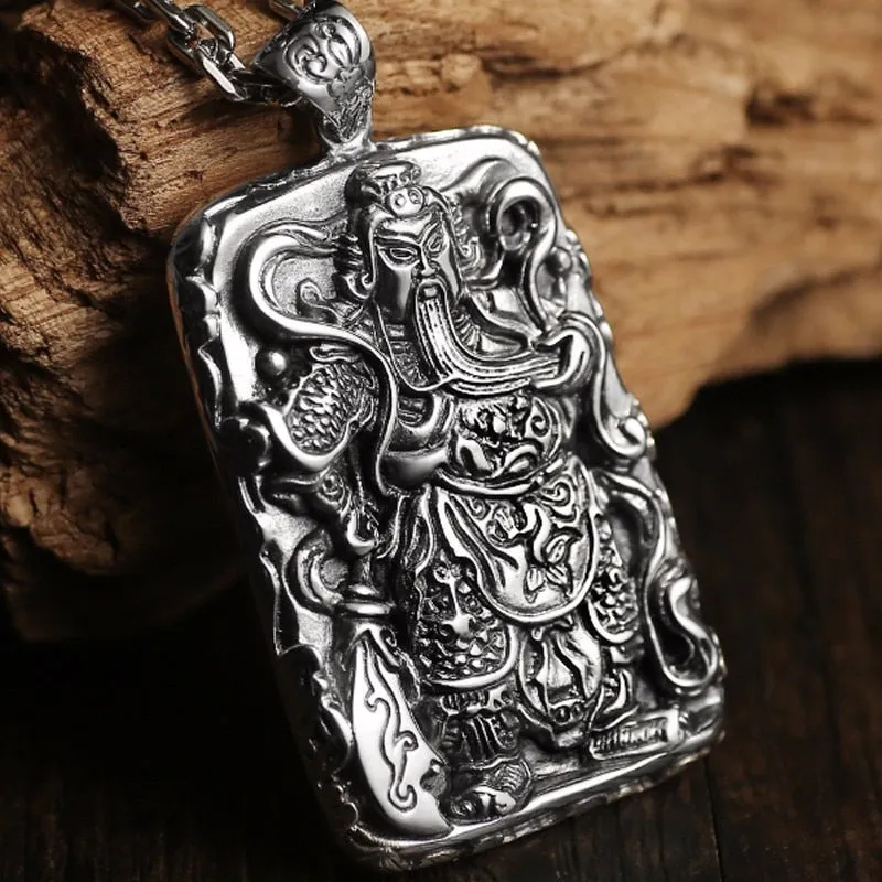 Hero Guan Yu 925 Sterling Silver Vintage Pendant Necklace