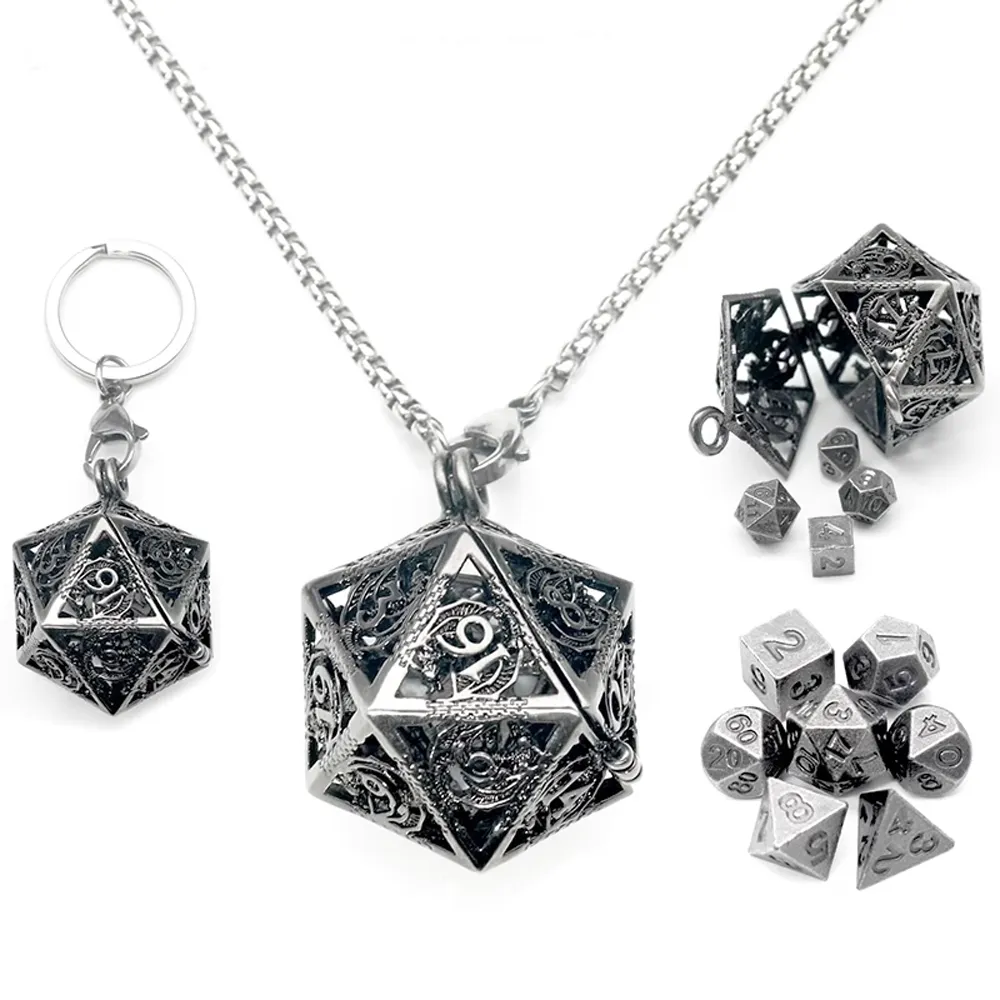 Hollow Dragon D20 Mini-Dice Cage Necklace