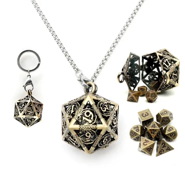 Hollow Dragon D20 Mini-Dice Cage Necklace