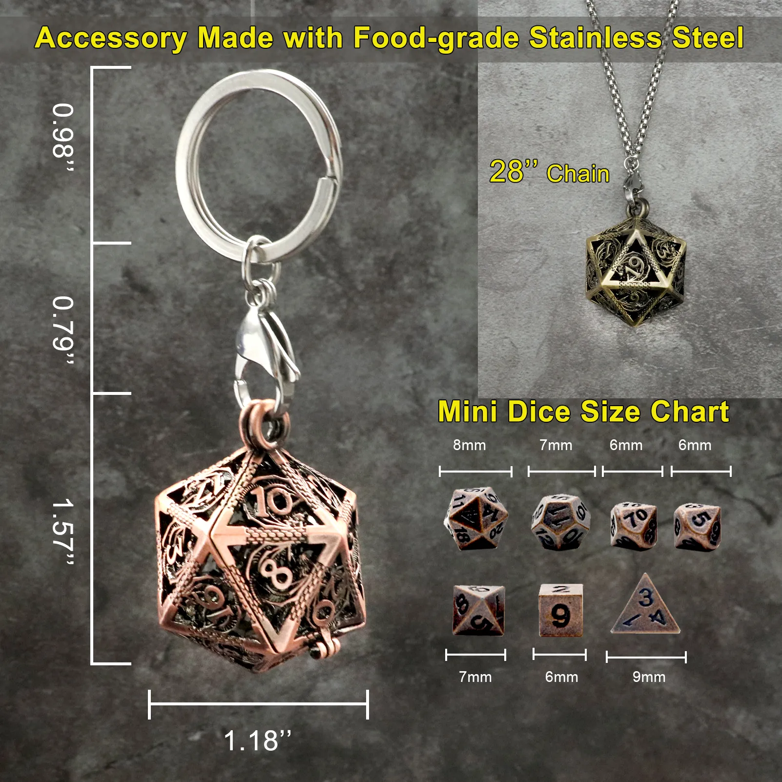 Hollow Dragon D20 Mini-Dice Cage Necklace