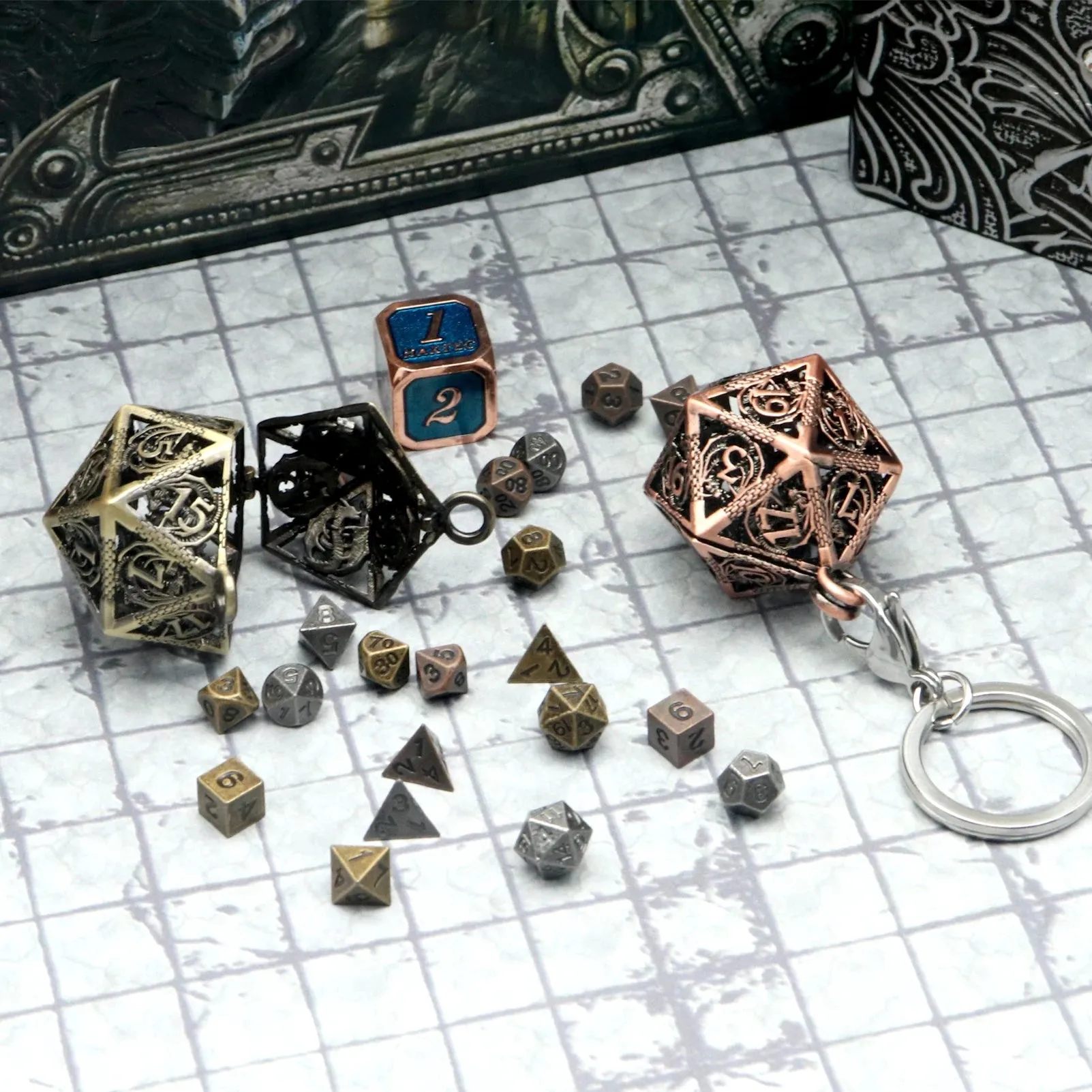 Hollow Dragon D20 Mini-Dice Cage Necklace