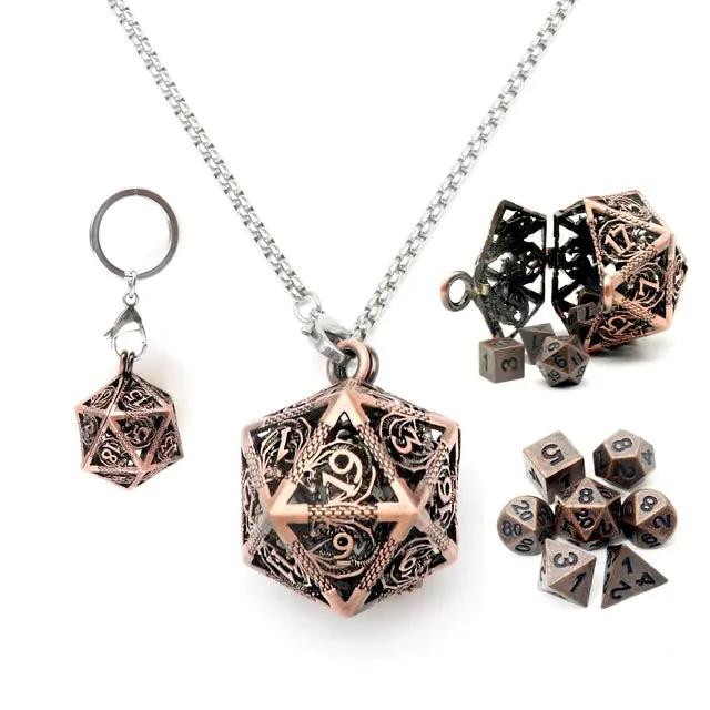 Hollow Dragon D20 Mini-Dice Cage Necklace