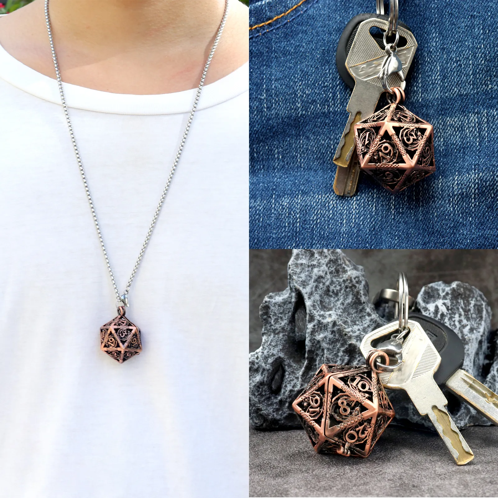 Hollow Dragon D20 Mini-Dice Cage Necklace