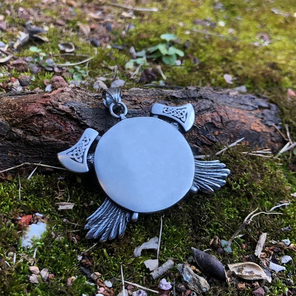 Huge Norse Viking Odin Raven Axe Celtic Pendant Necklace