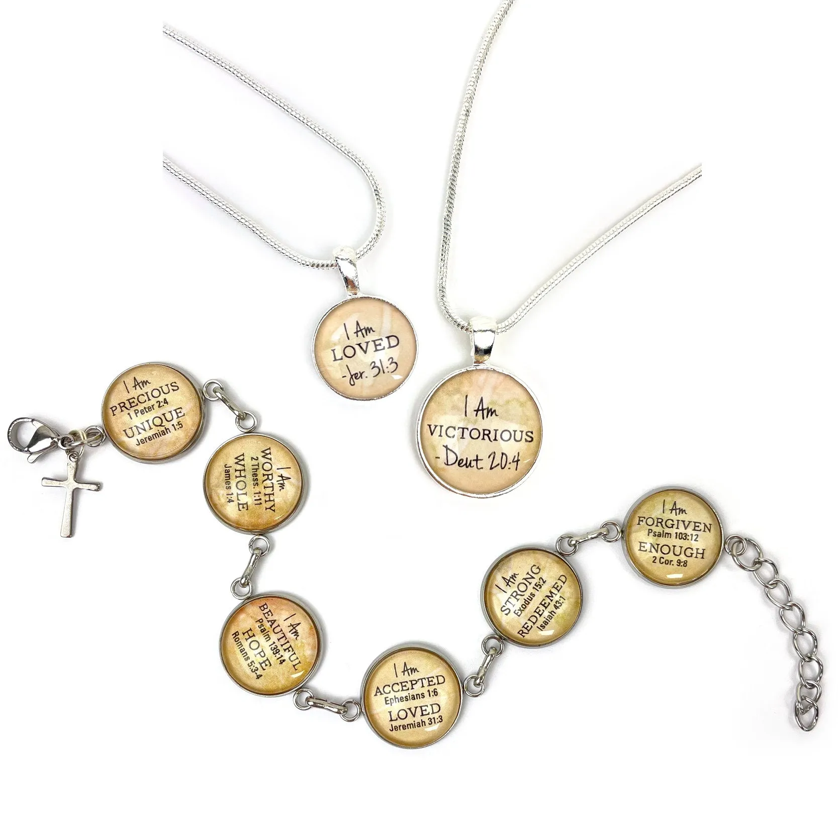 I AM Blessed, Numbers 6:24 – Christian Affirmations Scripture Pendant Necklace (2 Sizes) – Jewelry Set