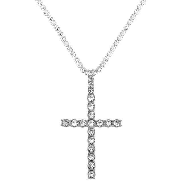 Iced Out Crystal Ankh & Cross Pendant Tennis Necklace Shining Rhinestone Chain