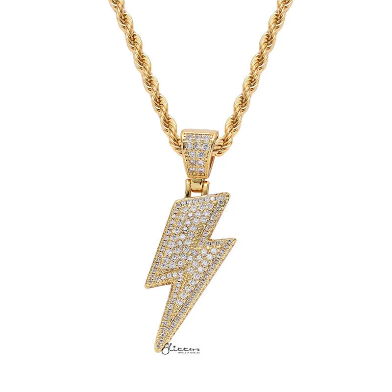 Iced Out Lightning Bolt Pendant - Gold