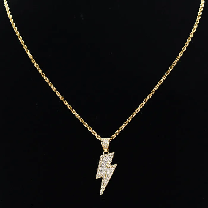 Iced Out Lightning Bolt Pendant - Gold