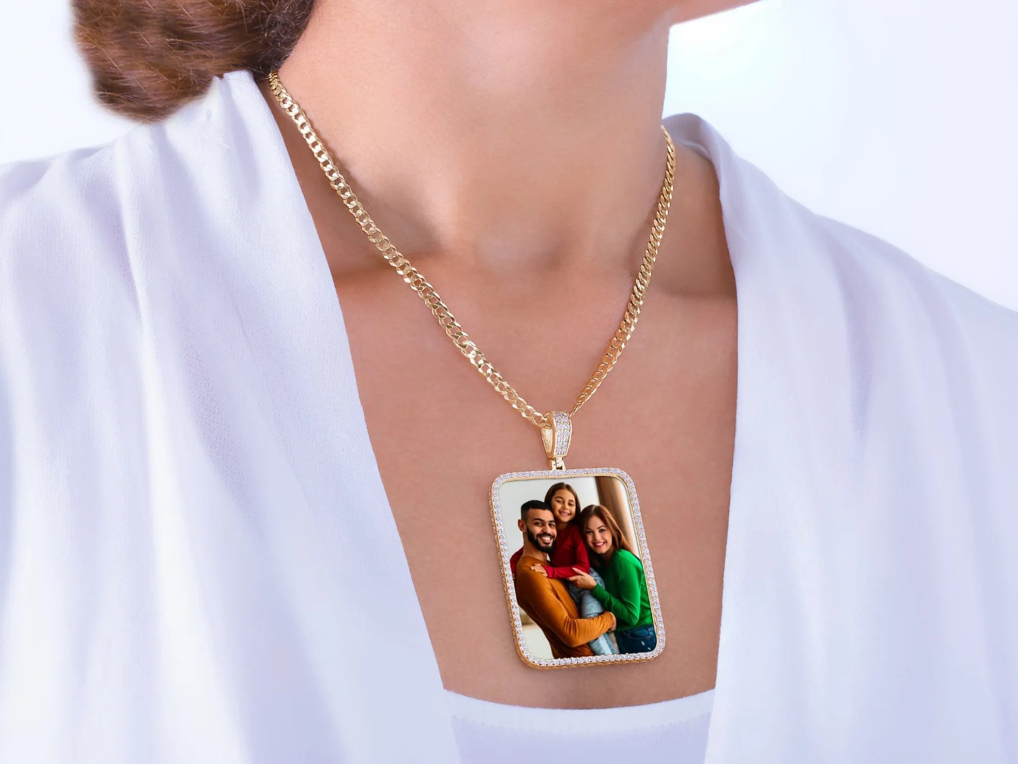 Iced Out Rectangle Photo Pendant