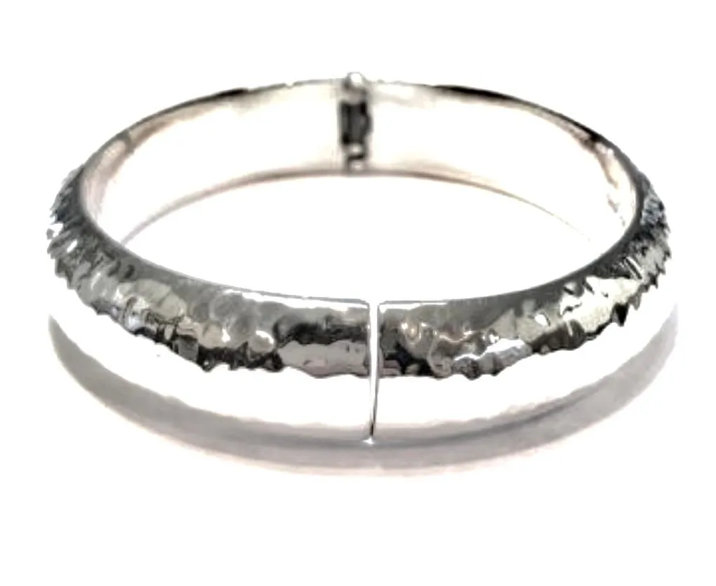 Iron Clay Bangle Silver Beaten Hinged Bangle