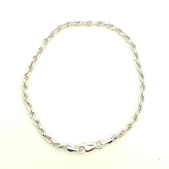 Italian Sterling Silver Rope Chain 8 inch Men Bracelet