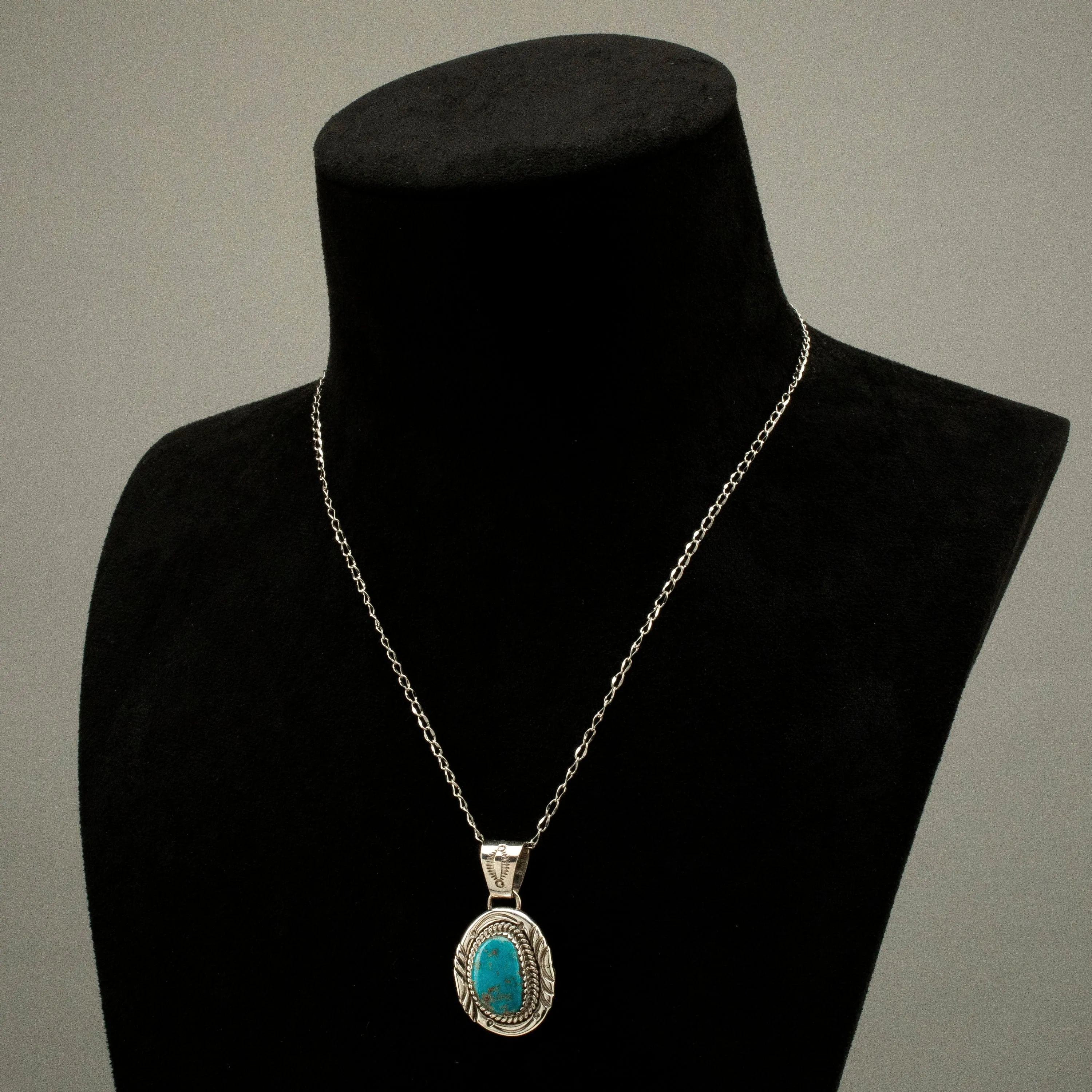 Joe Piaso Jr. Navajo King Manassa Turquoise USA Native American Made 925 Sterling Silver Pendant