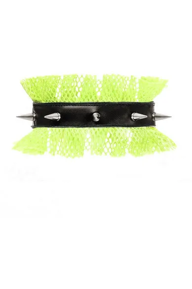 Kitten Collection Neon Green/Black Fishnet Spike Choker