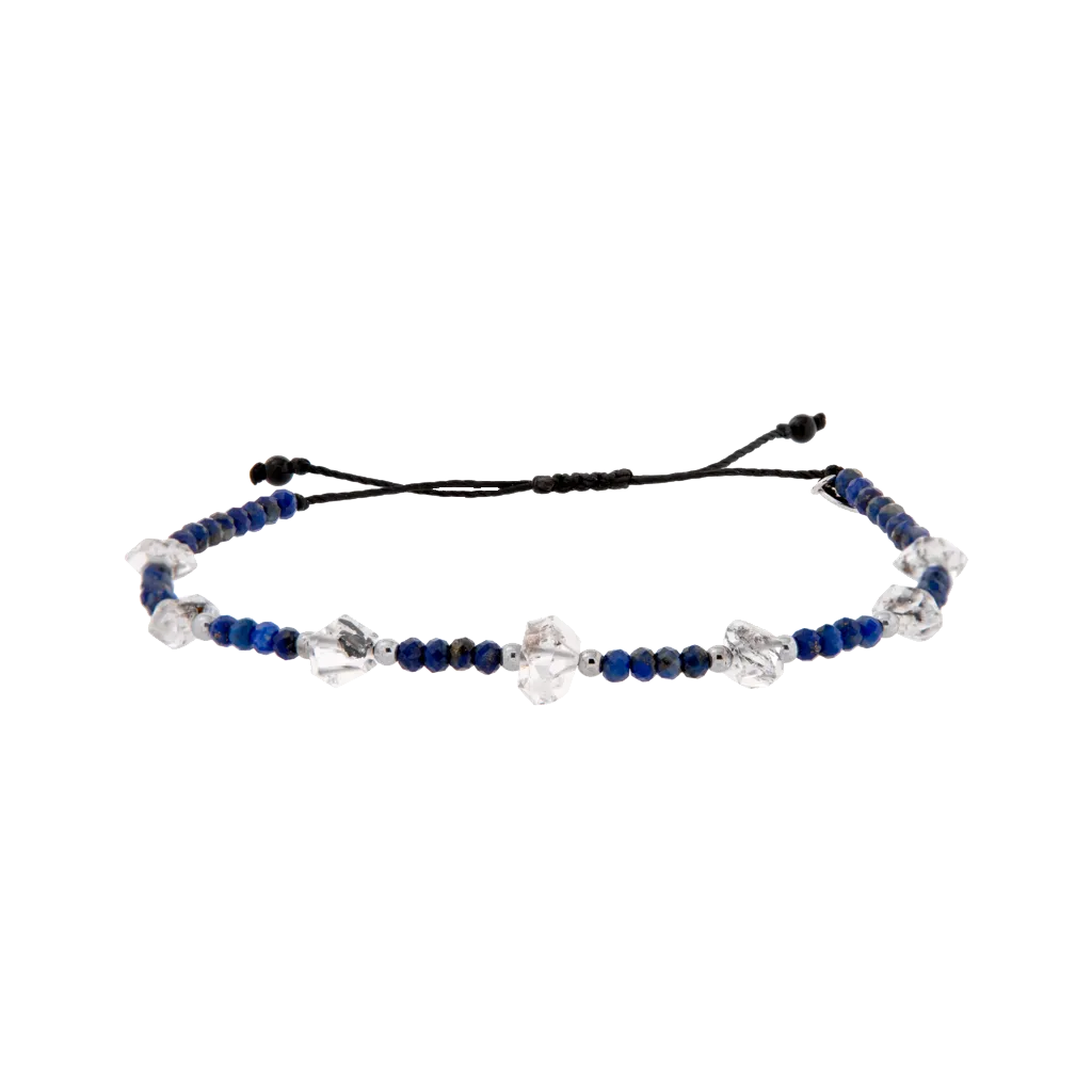 Lapis & Herkimer Silver Accent Drawstring Bracelet