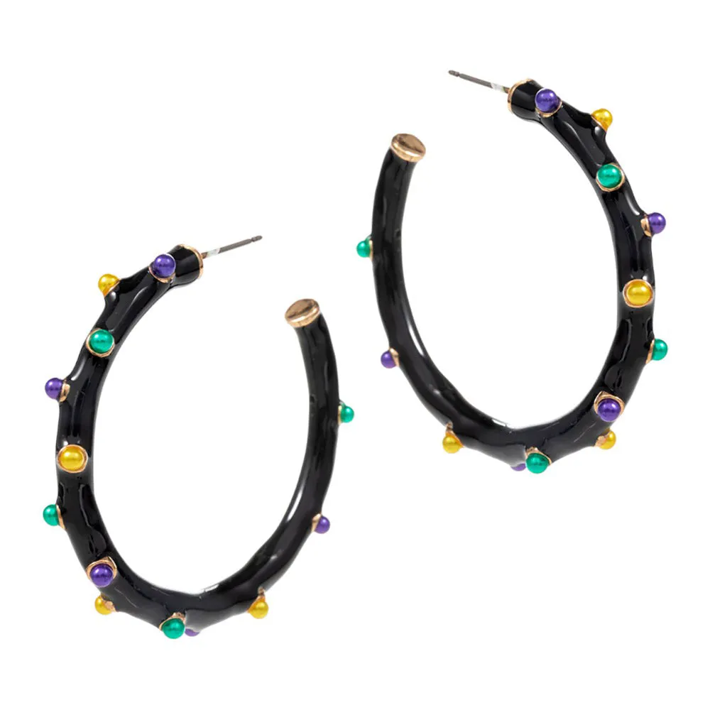 Mardi Gras Pearl Embellished Hoop Earrings