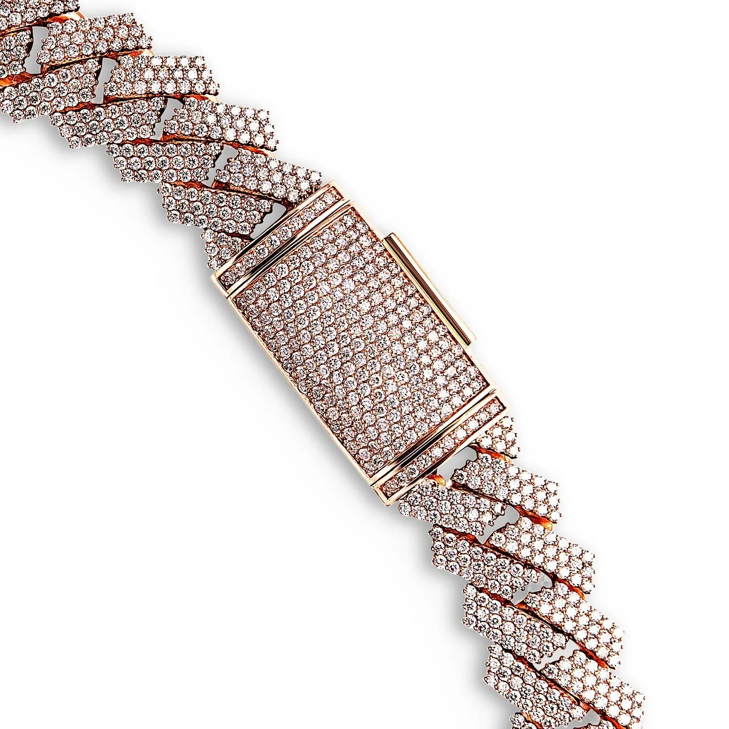 Mason 57 Carats Round Brilliant Diamond Cuban Link Chain in Rose Gold for Men