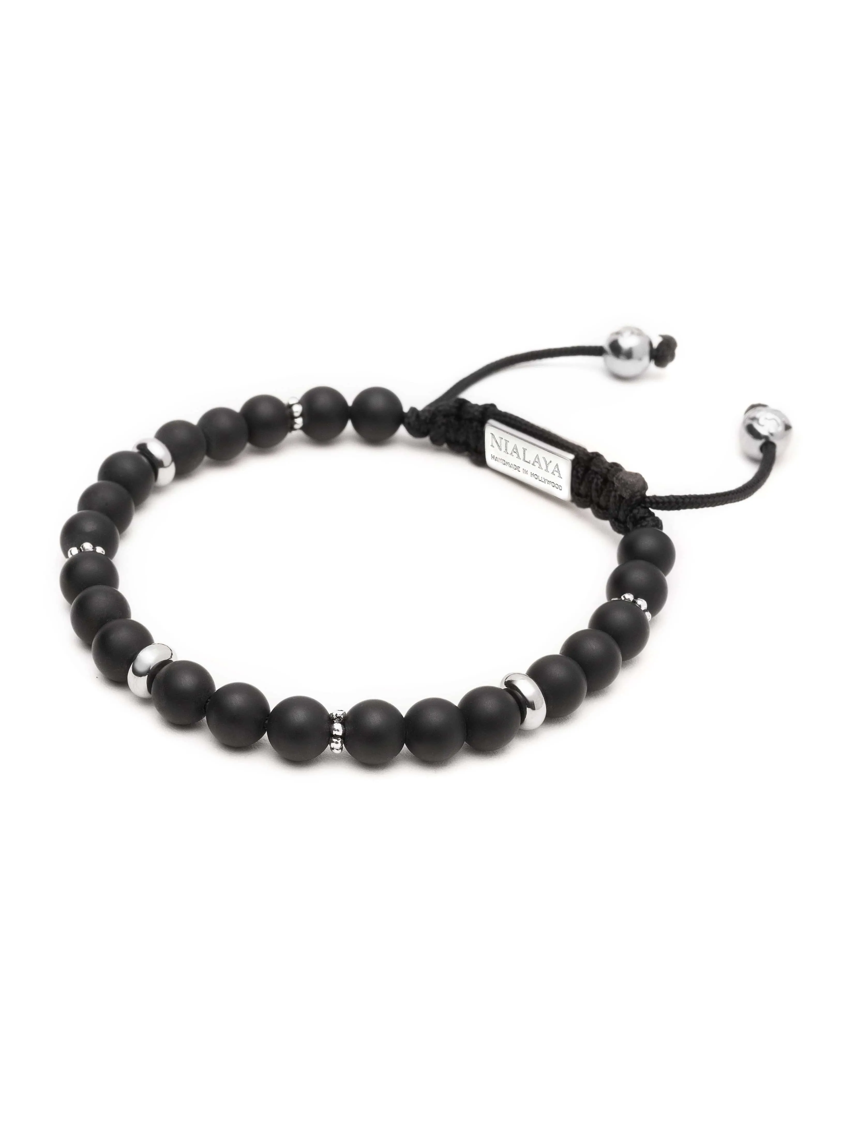 Men's Beaded Bracelet with Matte Onyx and Silver