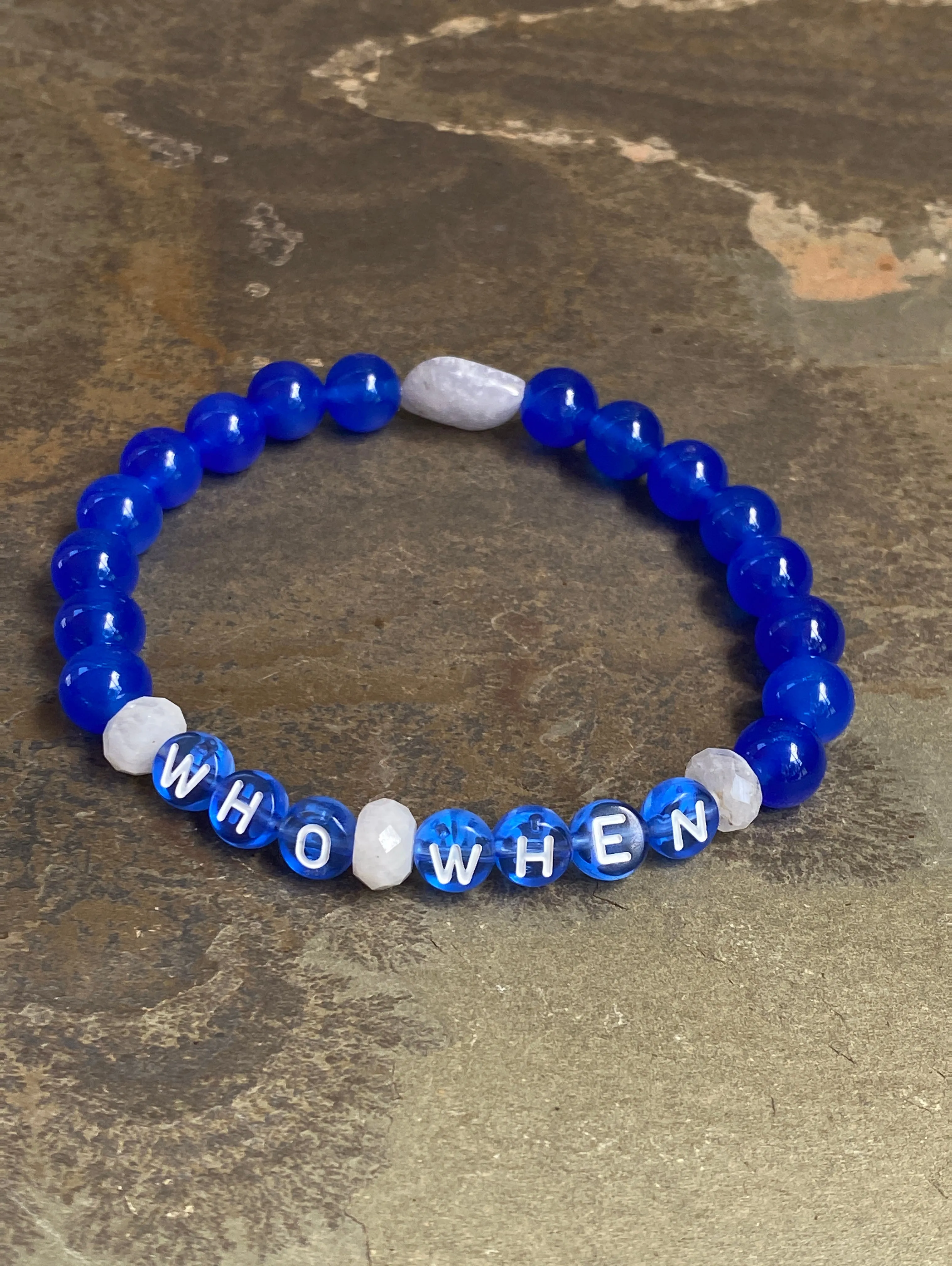 Men's Blue Onyx Gemstone Who, When phrase Bracelet