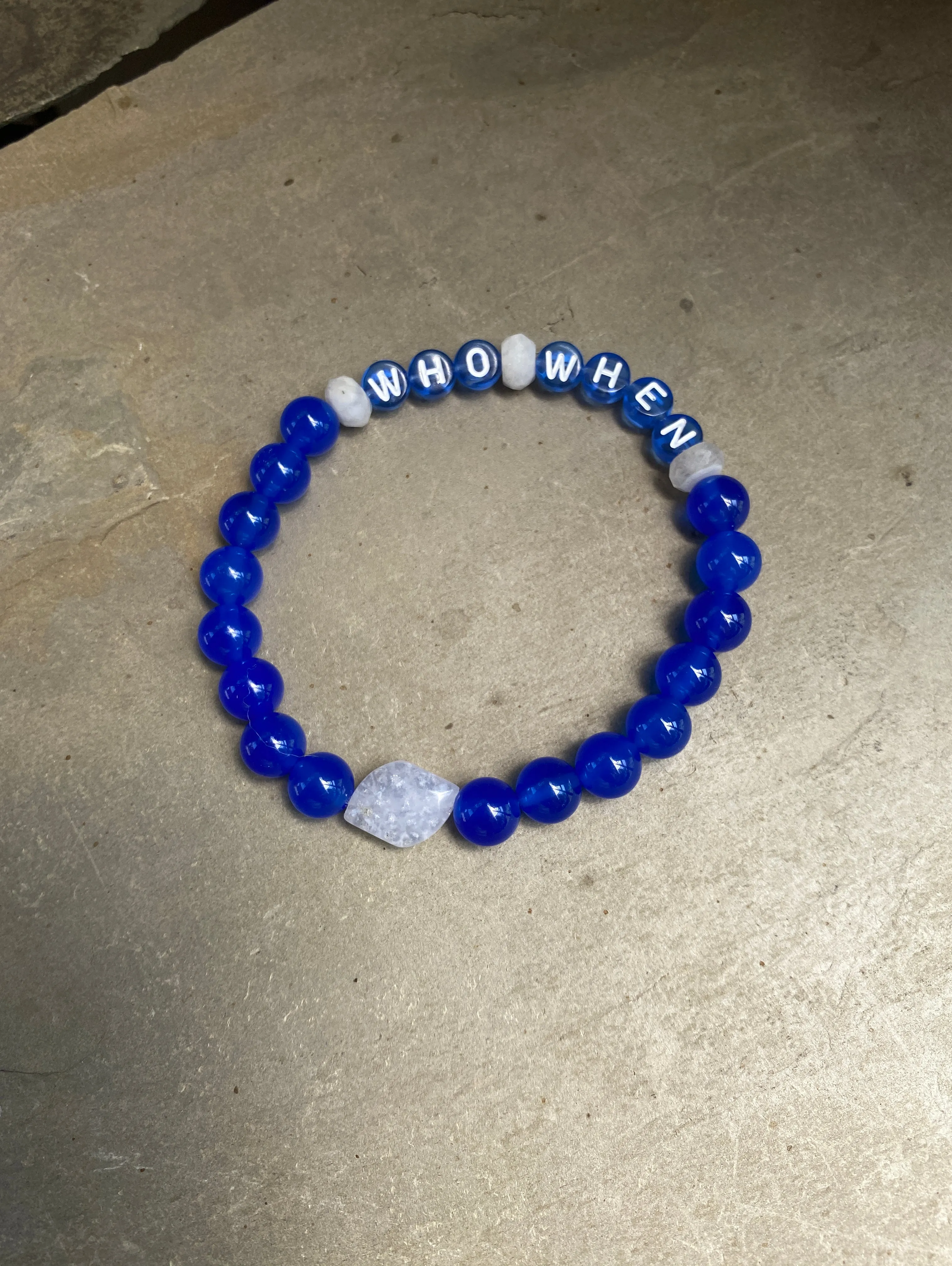 Men's Blue Onyx Gemstone Who, When phrase Bracelet