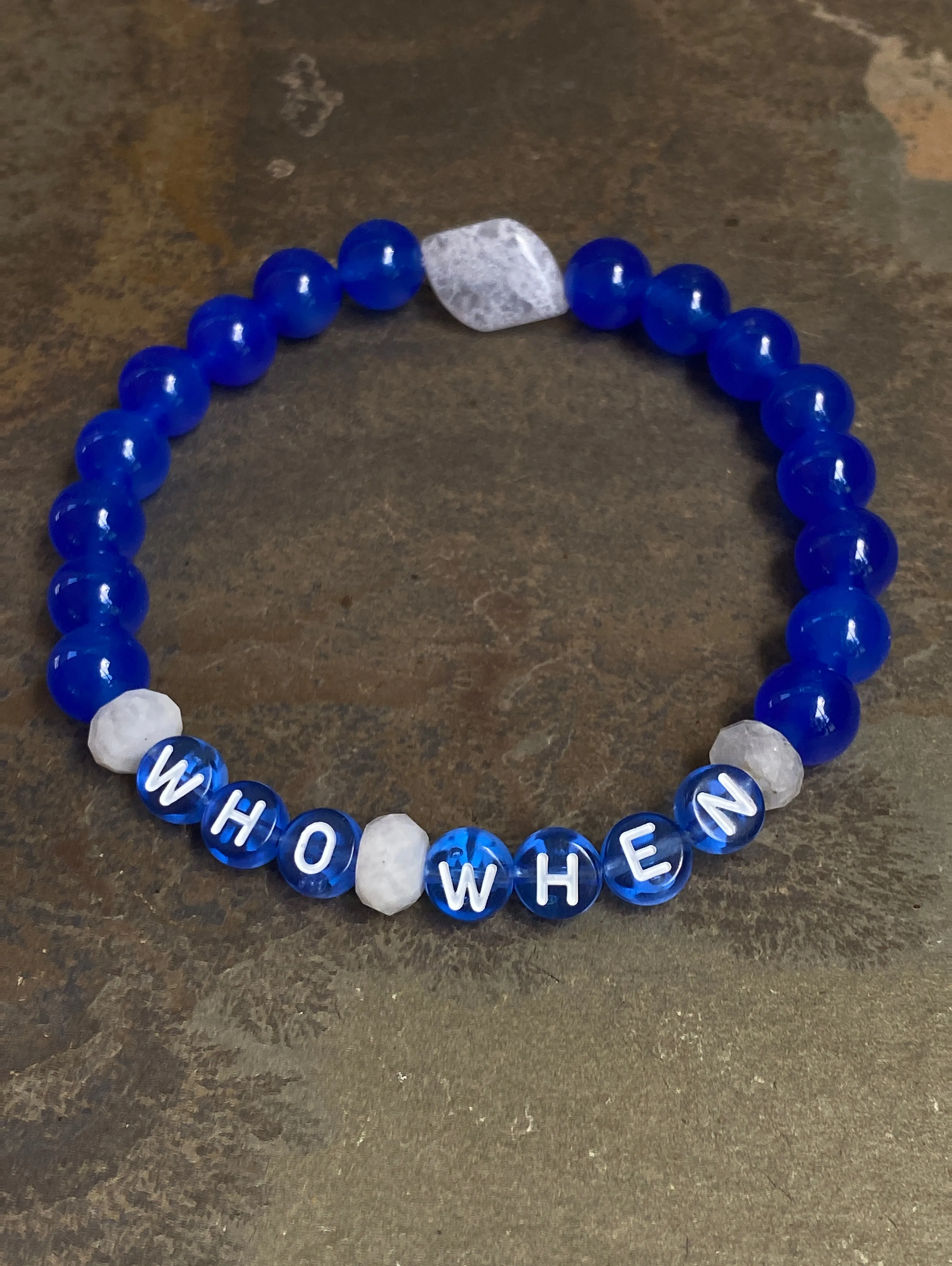 Men's Blue Onyx Gemstone Who, When phrase Bracelet