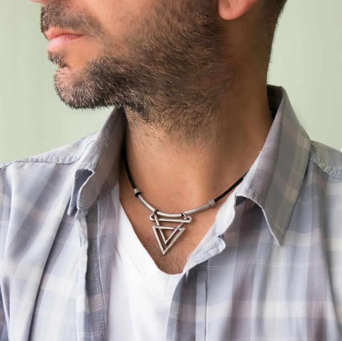 Men's Necklace - Men's Choker Necklace - Men's Leather Necklace - Men's Geometric Necklace - Men's Jewelry - Men's Gift - Boyfriend Gift