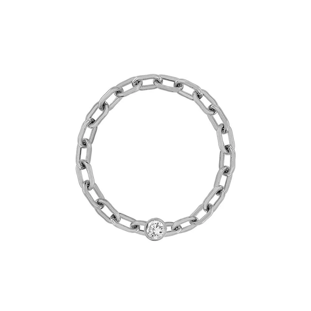 Mini Long Link Chain Ring with Diamond Bezel