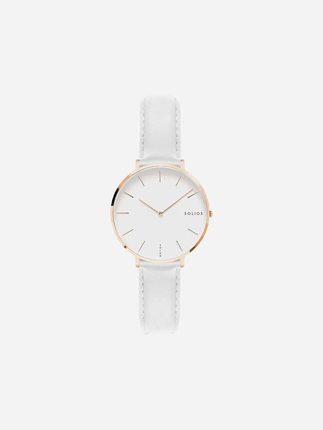 Mini Solar Watch with White & Rose Gold Dial | White Vegan Leather Strap