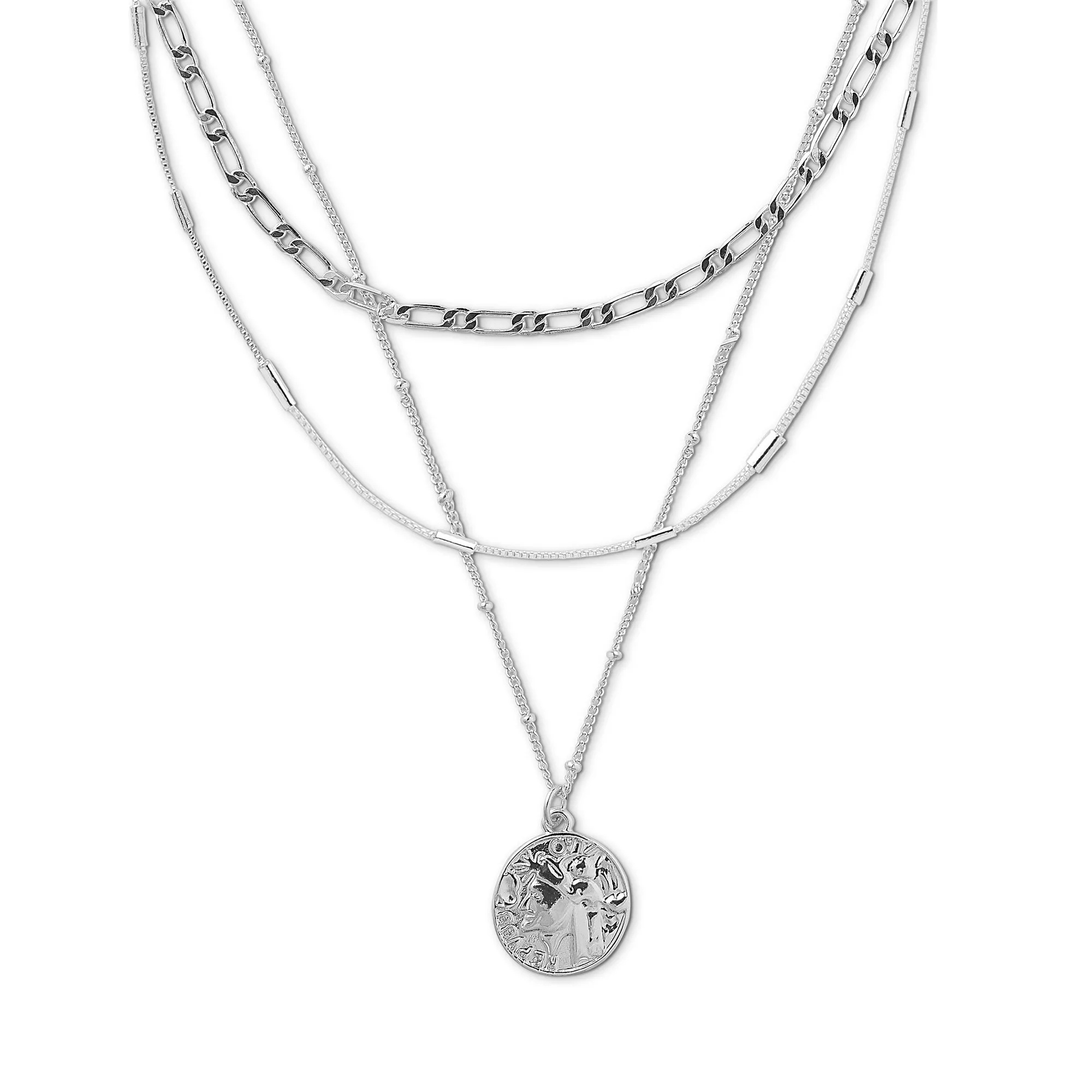 Multi Row Coin Necklace - Silver