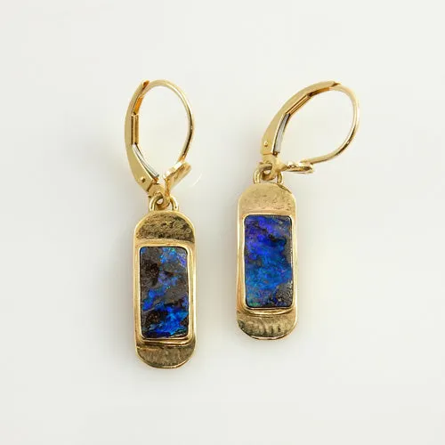 Natural Boulder Opal 14kt Yellow Gold Drop Earrings