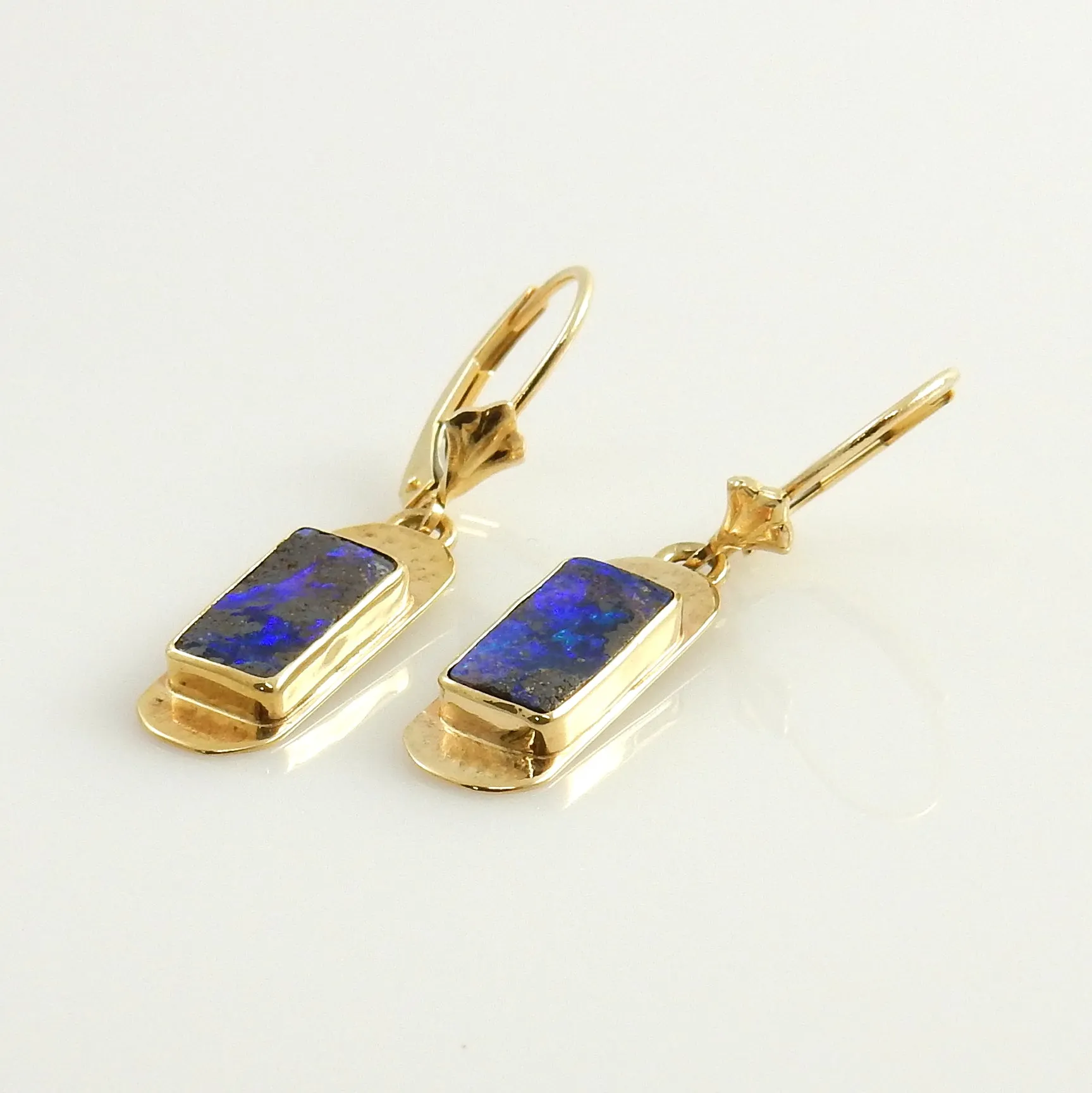 Natural Boulder Opal 14kt Yellow Gold Drop Earrings