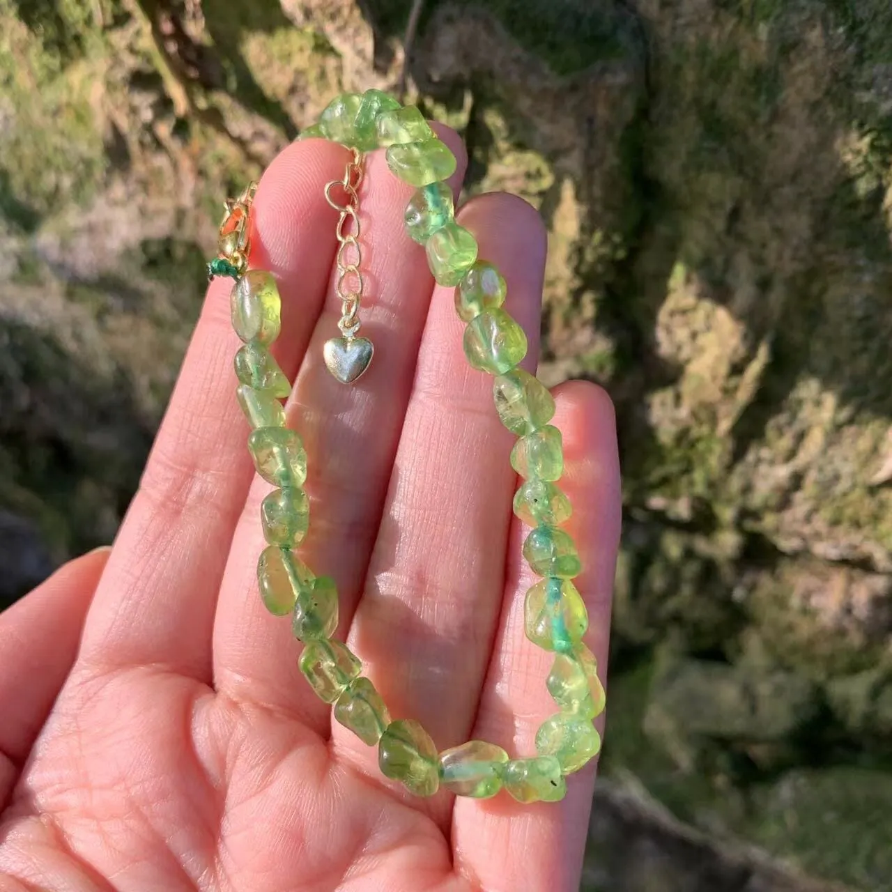 Natural Peridot Olivine Crystal Bracelet and Necklace