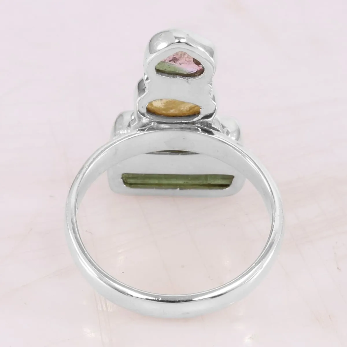 Natural Watermelon Tourmaline 925 Sterling Silver Ring, Handmade Multi Color Raw Tourmaline Ring, October Birthstone Gift Jewelry Ring