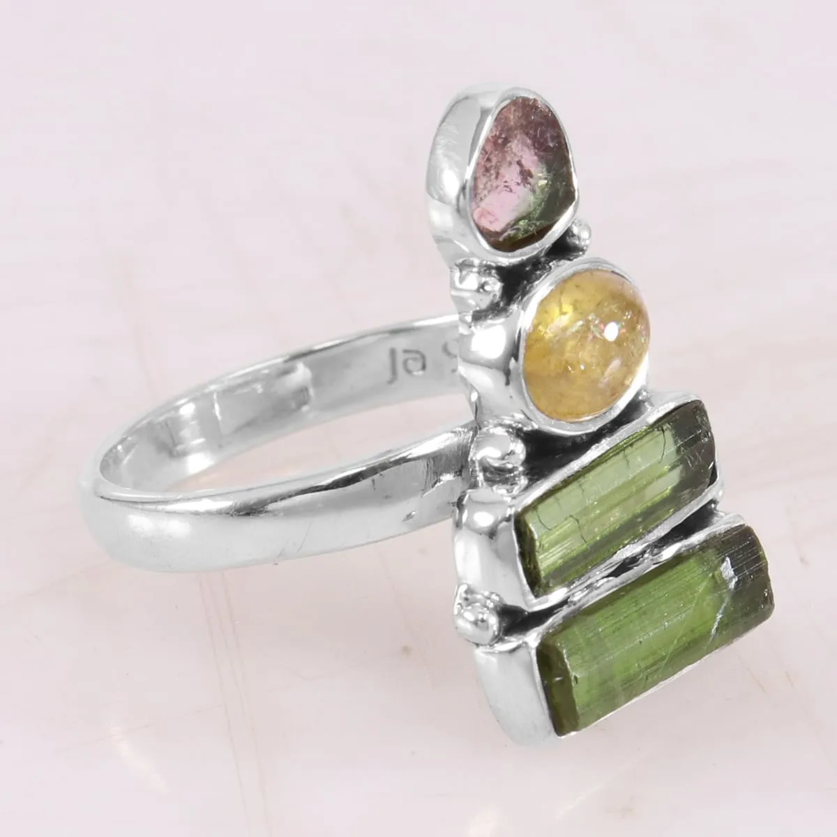 Natural Watermelon Tourmaline 925 Sterling Silver Ring, Handmade Multi Color Raw Tourmaline Ring, October Birthstone Gift Jewelry Ring